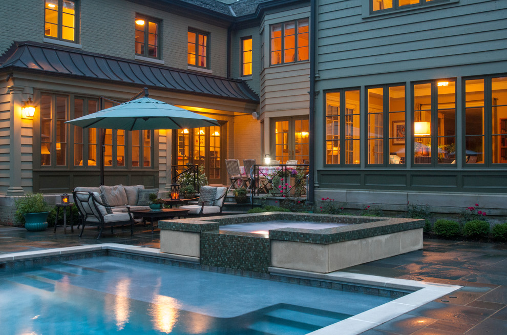 Kenilworth, IL Swimming Pool and Raised Tile Hot Tub Modern Pool