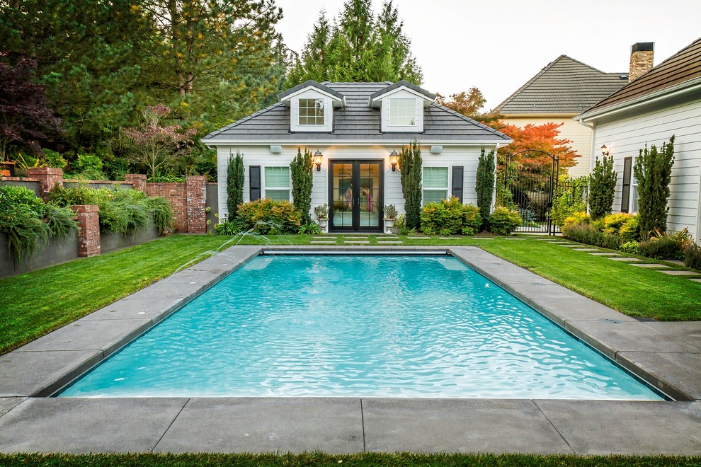 Inspiration for a timeless rectangular pool remodel in Portland