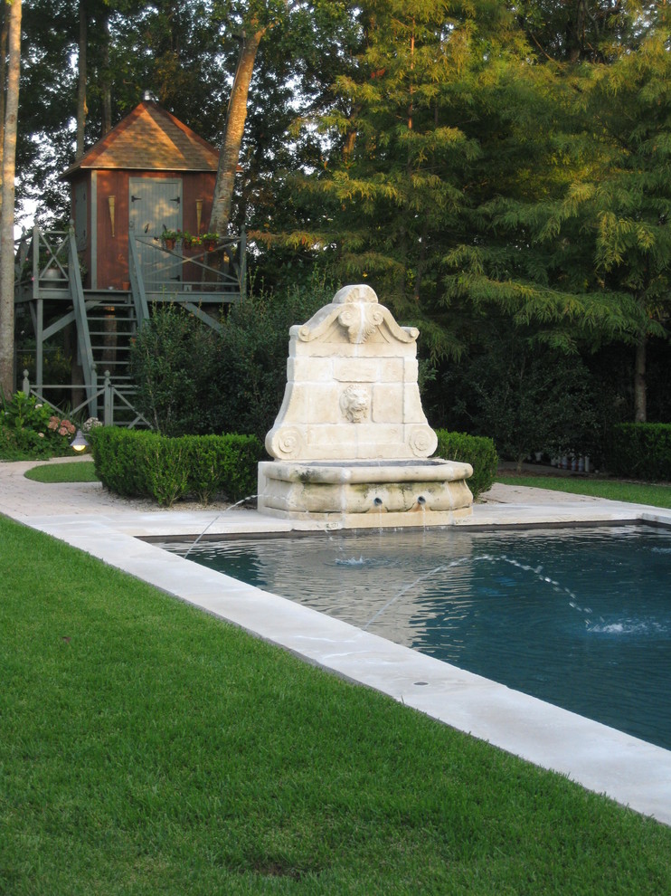 Idee per una piscina naturale tradizionale rettangolare dietro casa e di medie dimensioni con una vasca idromassaggio e pavimentazioni in pietra naturale