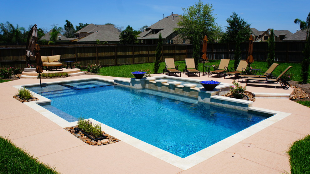 Lakes of Fairhaven Travertine Retreat - Contemporary - Pool - Houston ...