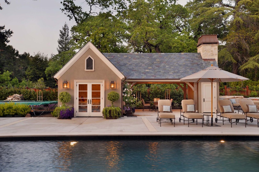 Inspiration for a contemporary swimming pool in San Francisco with a pool house.