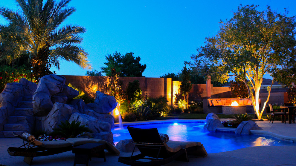 Landscape Lighting Tropical Pool Las Vegas by CHIPNDALE'S