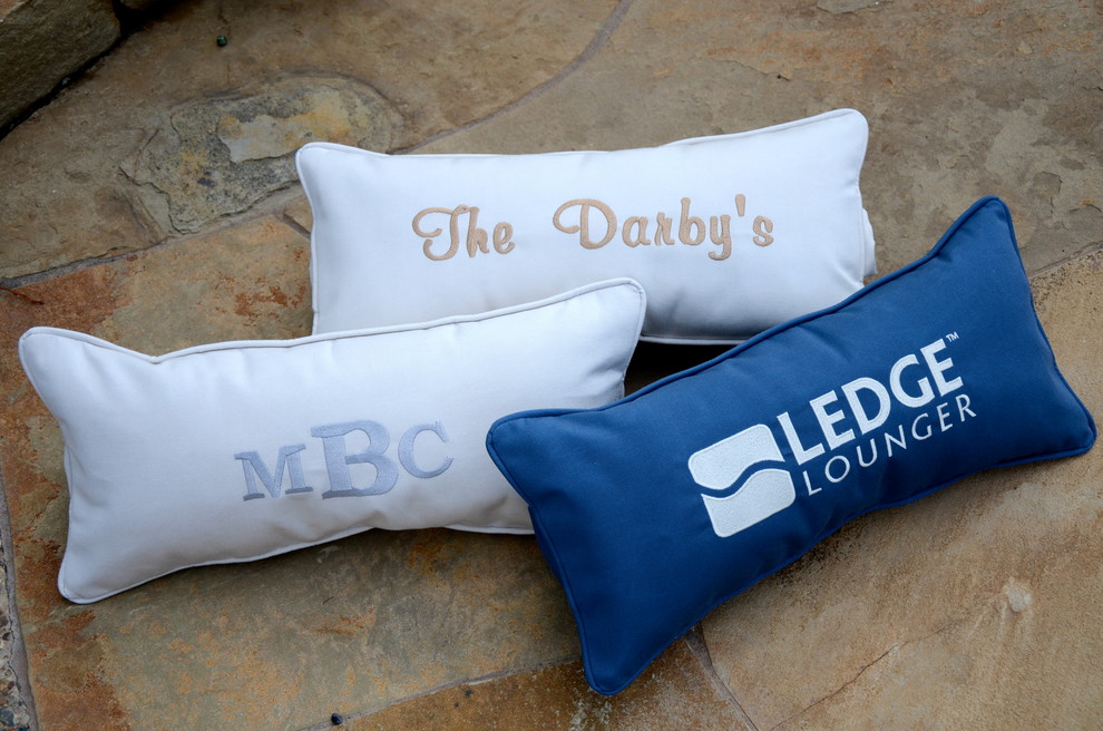 Ledge Lounger Pillows with custom embroidery Contemporary Pool