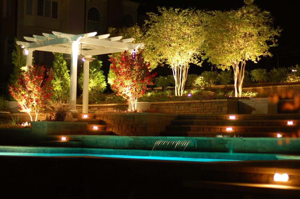 Mid-sized elegant custom-shaped pool fountain photo in DC Metro