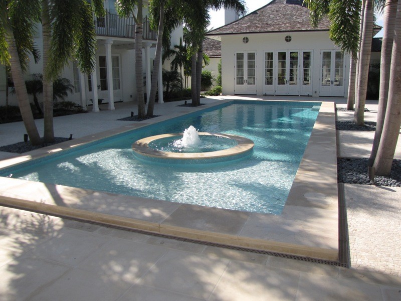 Foto de piscina natural moderna de tamaño medio rectangular en patio trasero con adoquines de piedra natural