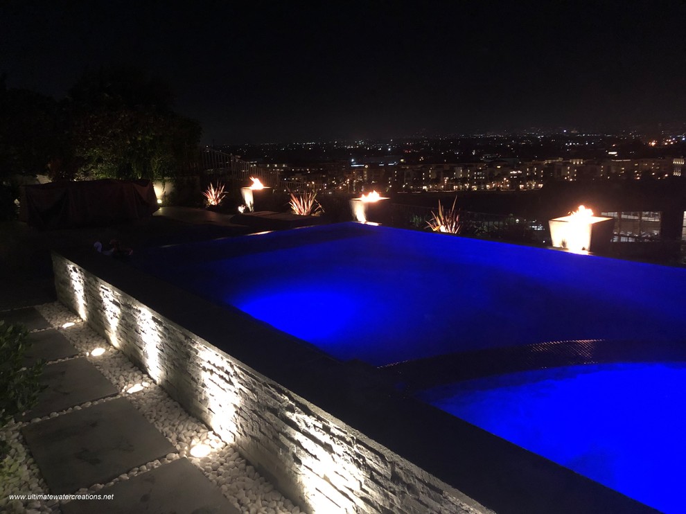 Mid-sized trendy backyard rectangular aboveground pool photo in Los Angeles