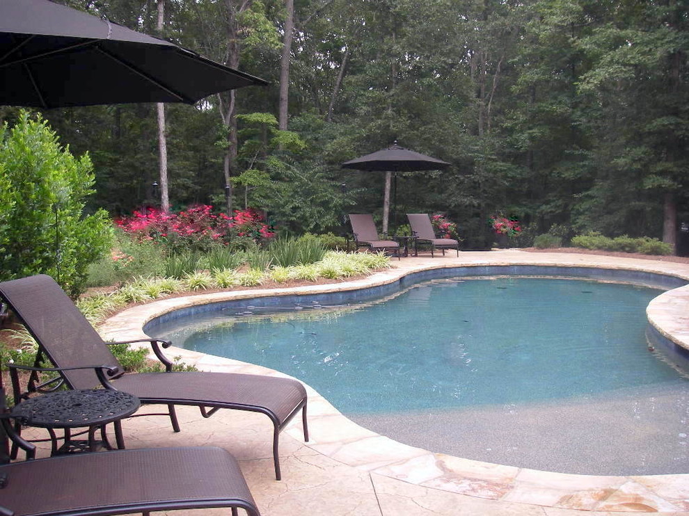 Inspiration for a large timeless backyard stone and kidney-shaped natural pool remodel in Atlanta