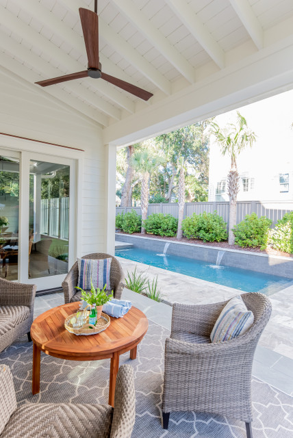 Lowcountry Farm House Back Porch + Pool Area - Costero - Piscina - de ...