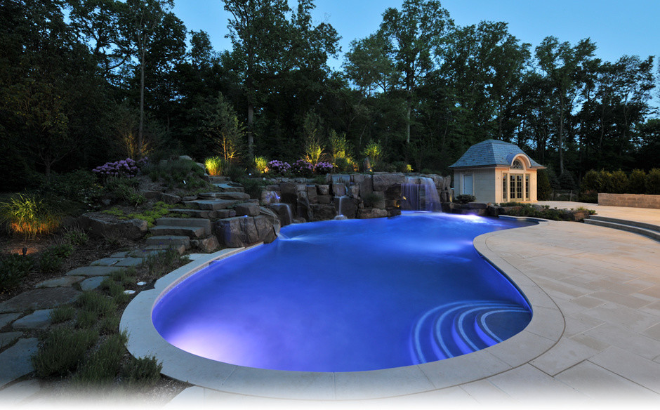 Luxury Inground Swimming Pool And Waterfall Design And Installation Bergen