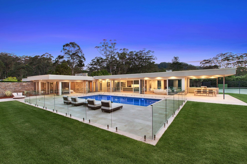Mid-sized minimalist rectangular pool photo in Central Coast