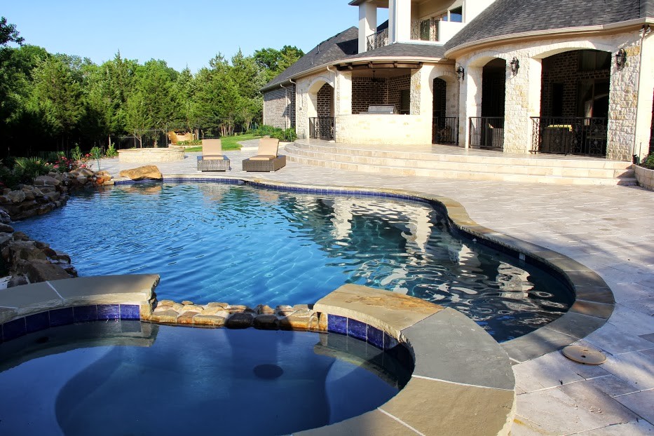 McKinney Driveway and Travertine Pool Deck Traditional Pool