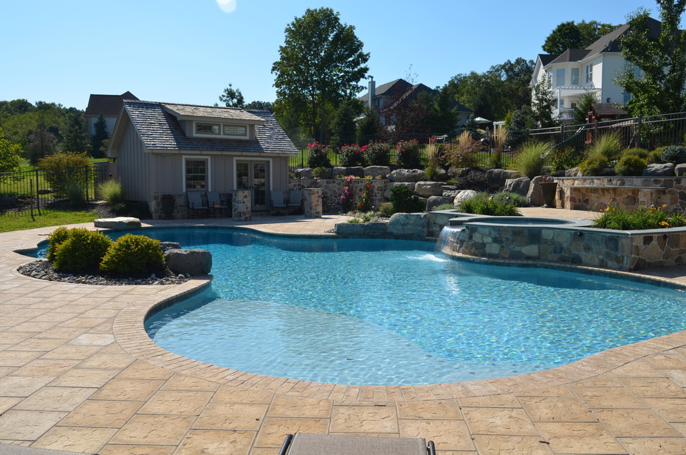 Mediterranean Free Form Swimming Pool with Spa Mediterranean Pool