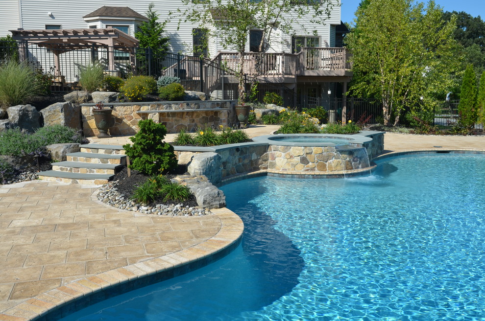 Mediterranean Free Form Swimming Pool with Spa Mediterranean Pool