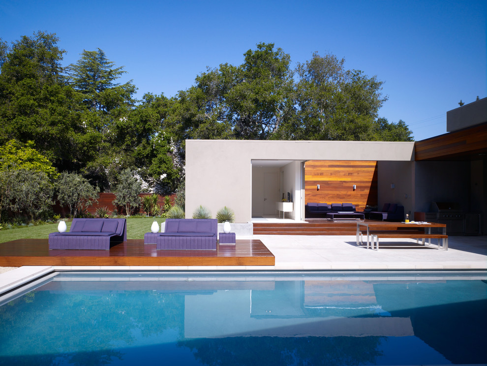 Idee per una piscina minimal nel cortile laterale con paesaggistica bordo piscina e pavimentazioni in cemento