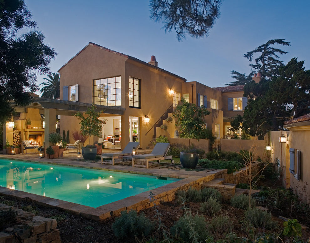 This is an example of a farmhouse swimming pool in San Diego.