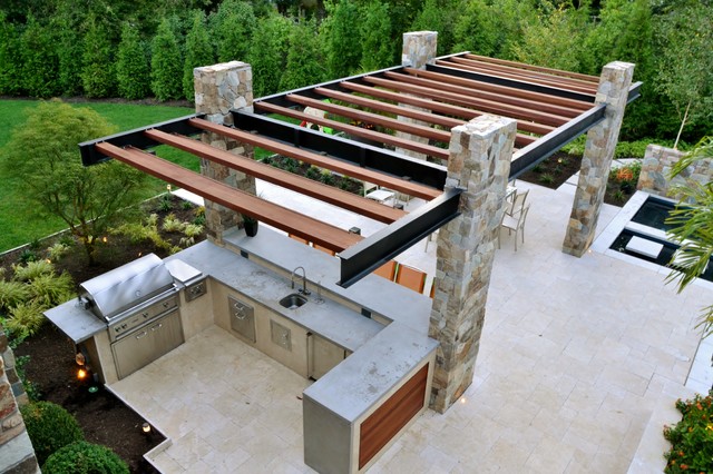 Modern Outdoor Kitchen Construction Franklin Lakes Nj Moderno Piscina Nueva York De Tranquility Pools Inc Houzz