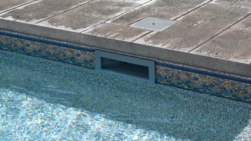 Idee per una piscina minimalista rettangolare di medie dimensioni e dietro casa con cemento stampato