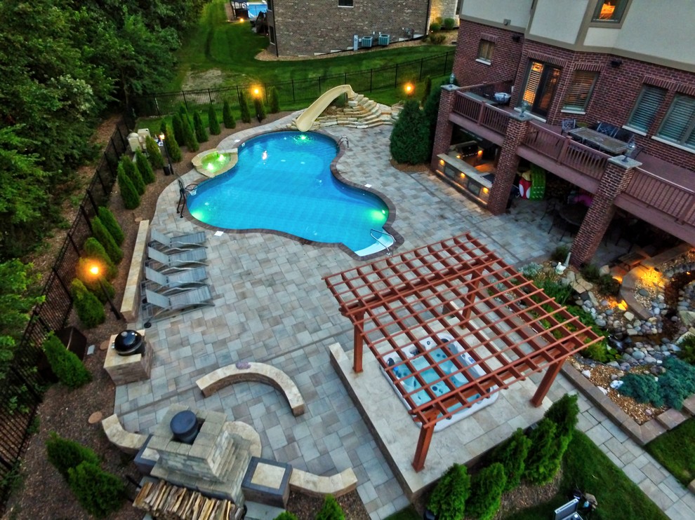 Mokena Vinyl Pool, Outdoor Kitchen & Spa with Pergola Pool Chicago
