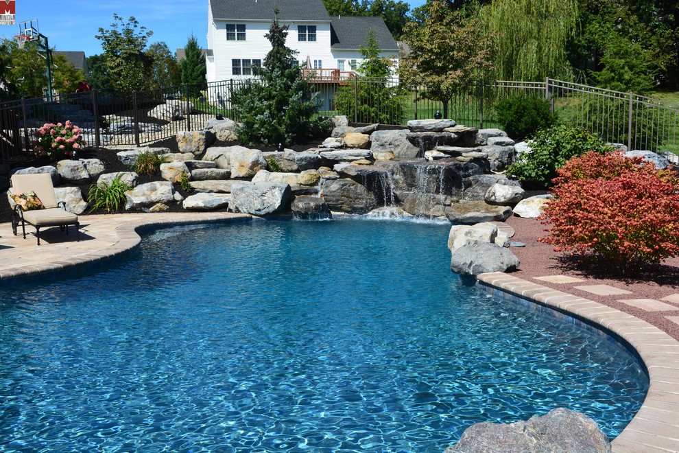 Mountain Lake style salt water inground pool with Waterfall