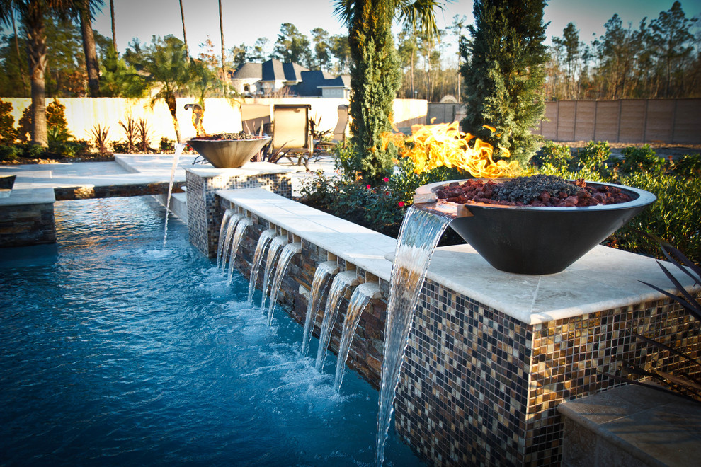 Multi Level Pool With Fire Water Bowls Traditional Pool Houston By C S W Creations