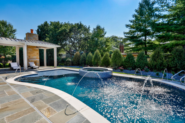 Naperville Il Freeform Swimming Pool With Hot Tub Large Sunshelf