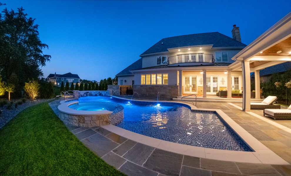 Naperville Il Freeform Swimming Pool With Hot Tub Large Sunshelf