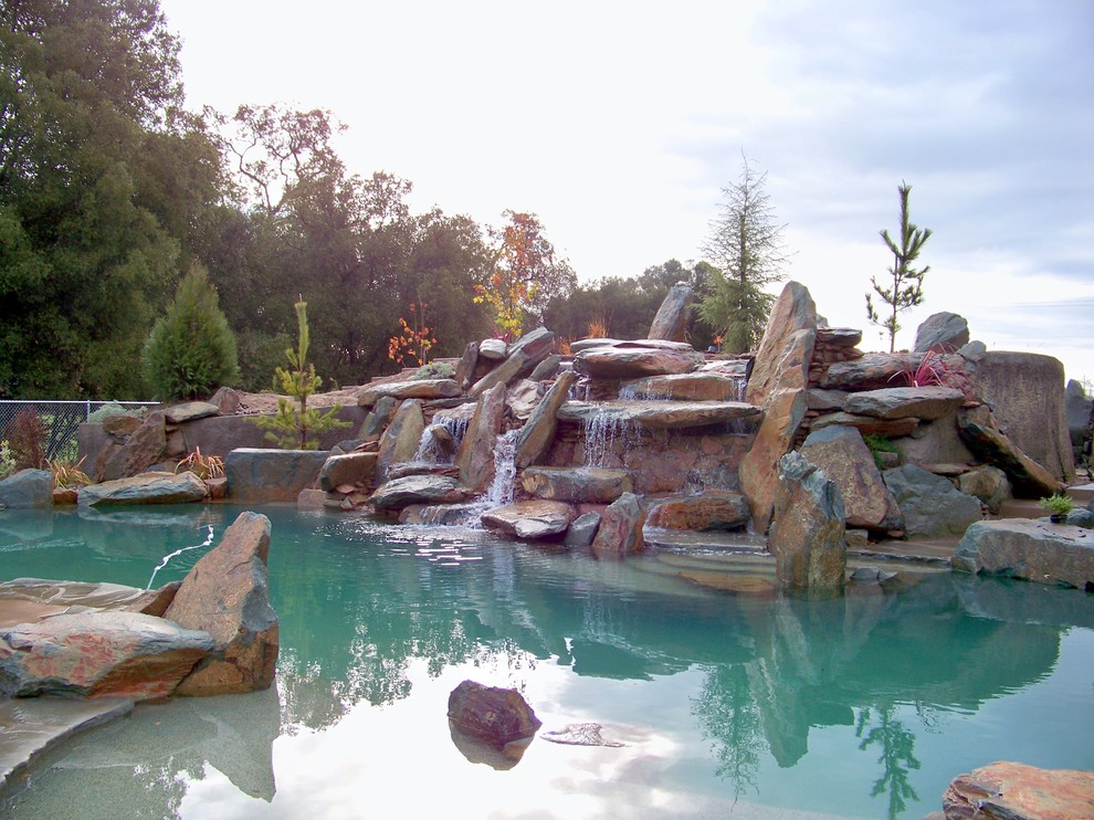 Inspiration for a rustic custom-shaped natural pool remodel in Sacramento