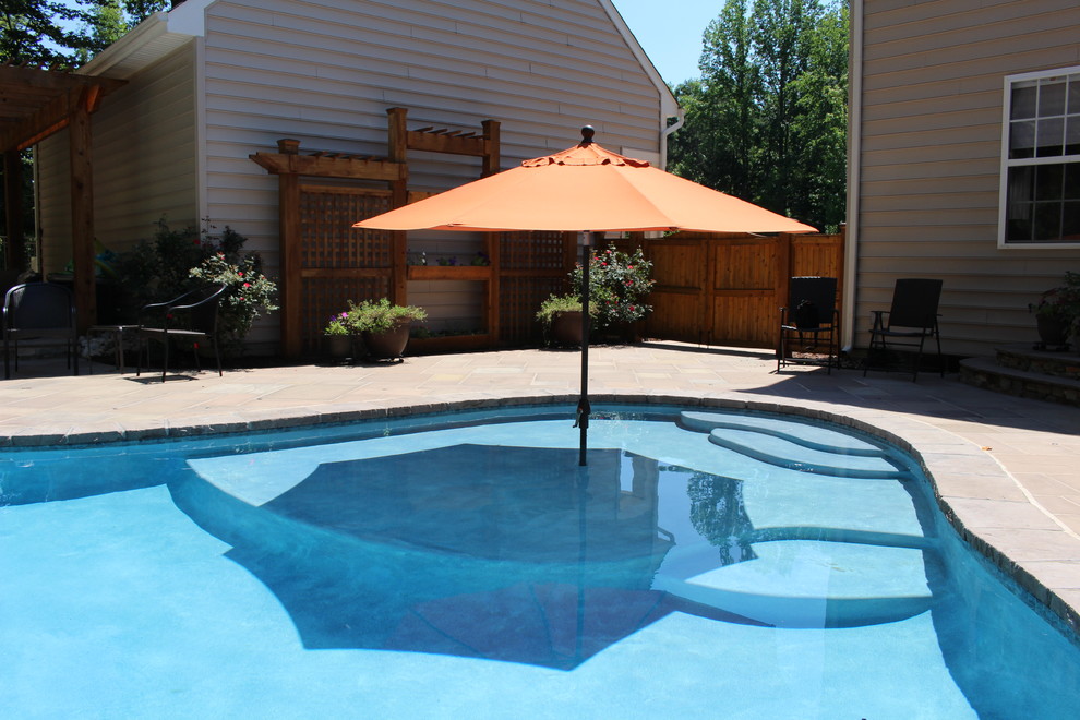 Mid-sized mountain style backyard stone and custom-shaped natural pool photo in DC Metro