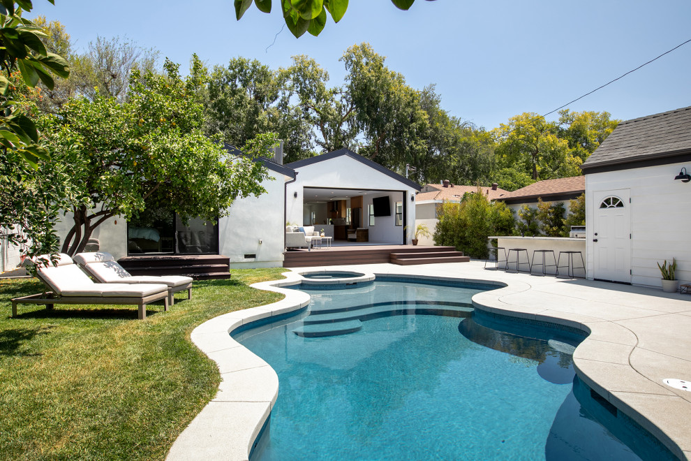 Inspiration for a transitional custom-shaped pool remodel in Los Angeles