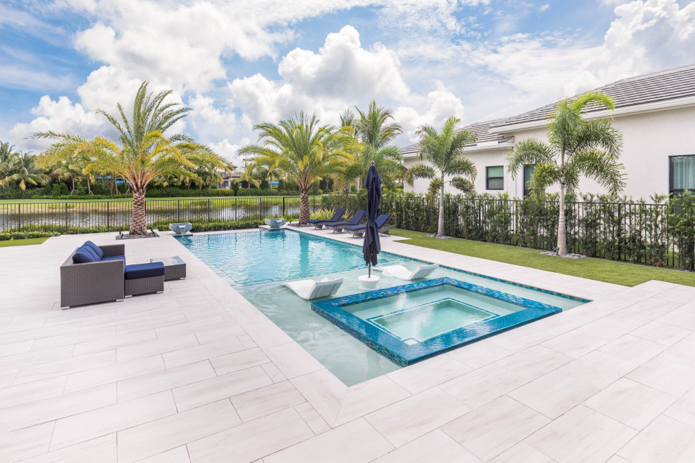 rectangle inground pool with hot tub