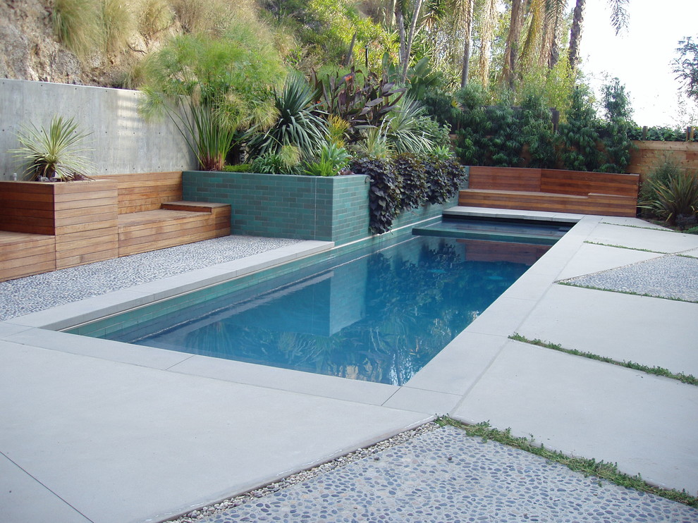 This is an example of a contemporary rectangular swimming pool in Los Angeles.