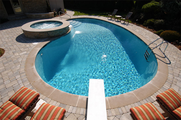 Example of a small classic backyard concrete paver and custom-shaped natural hot tub design in Chicago