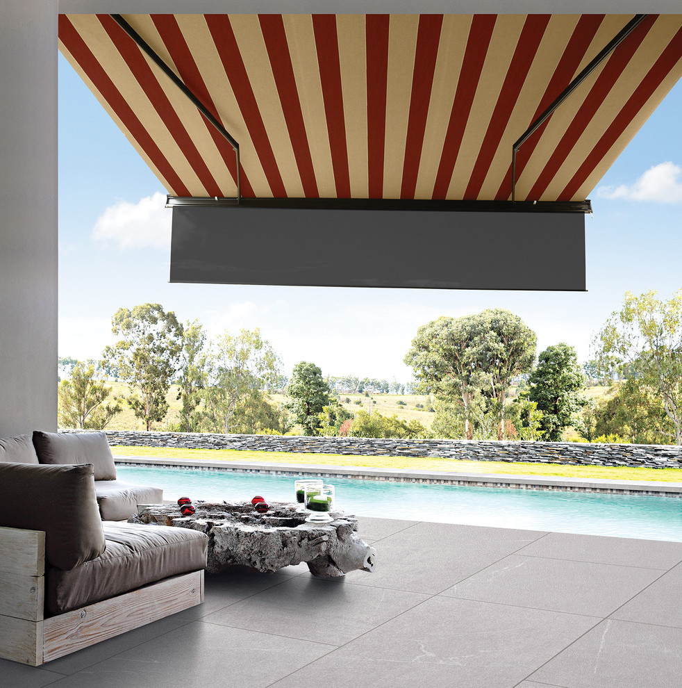 NuImage Pro K300 Retractable Awning adds touch of color and style Contemporary Pool