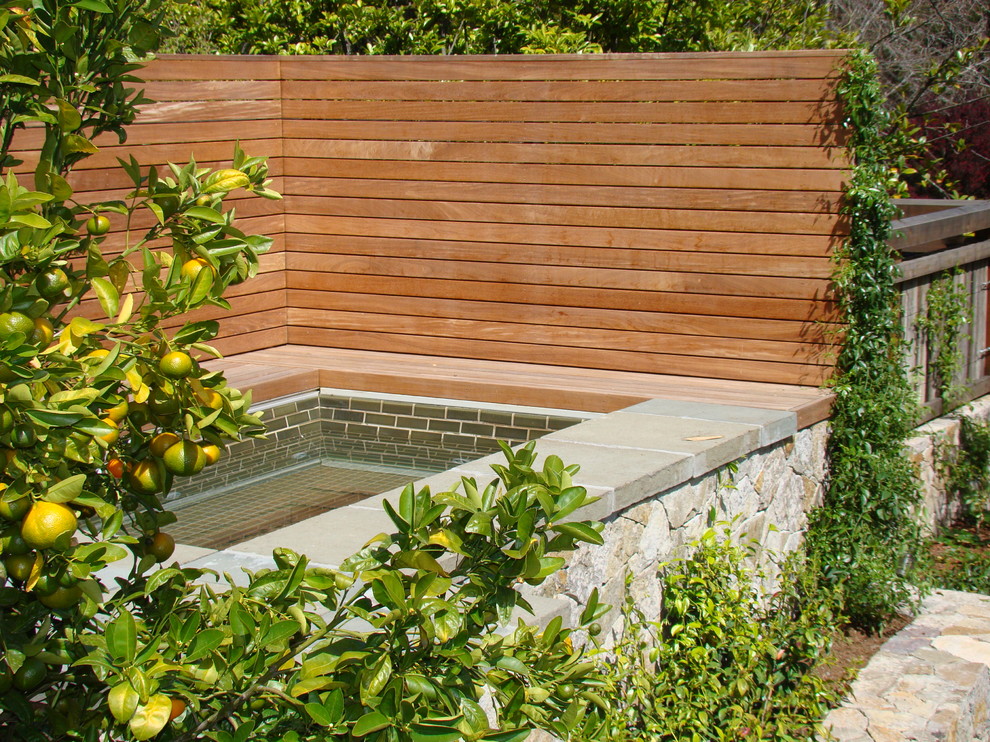 Design ideas for a contemporary swimming pool in San Francisco with fencing.