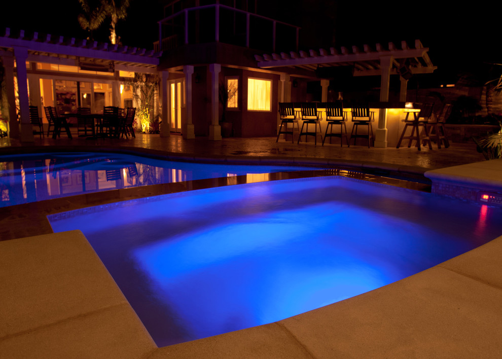 Foto di una grande piscina design personalizzata dietro casa