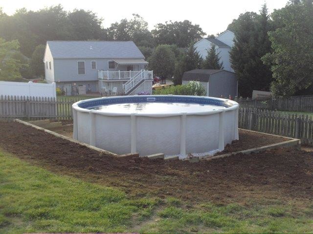 Design ideas for a medium sized traditional back round above ground swimming pool in Baltimore.