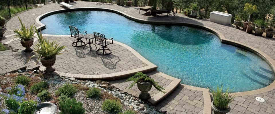 Photo of a medium sized traditional back custom shaped swimming pool in San Diego with brick paving.