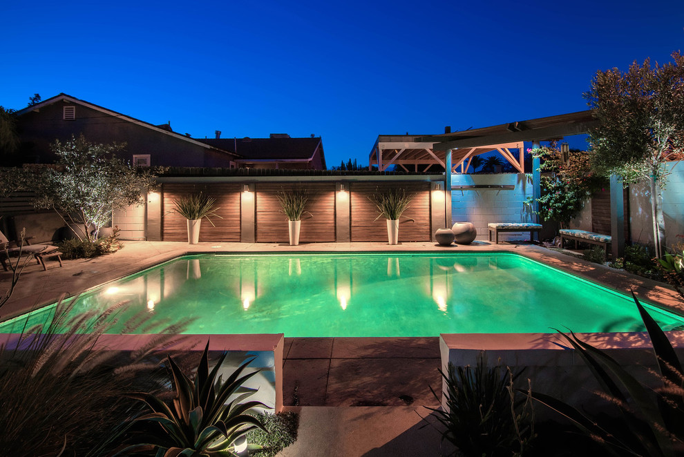 Idee per una piscina minimalista rettangolare di medie dimensioni e dietro casa
