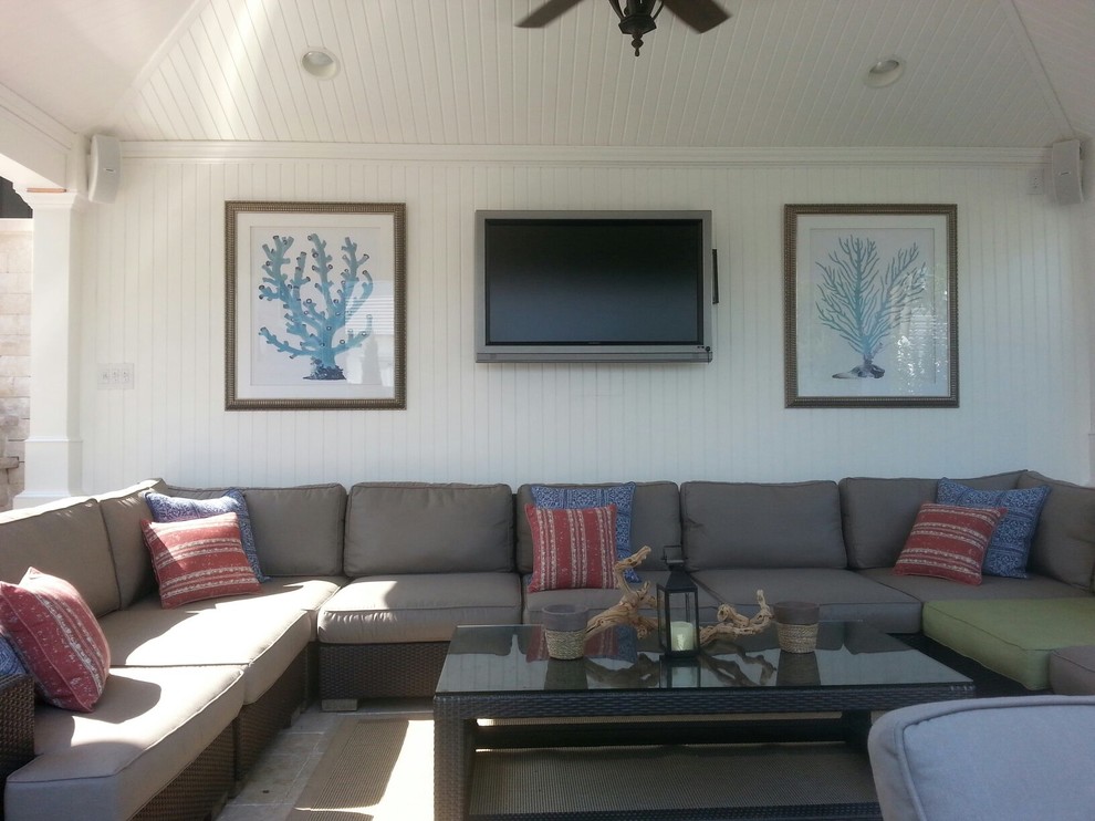 Outdoor Living Area Next to Custom Inground Pool Contemporary Pool