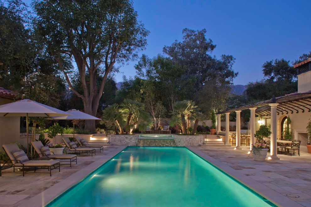 Photo of a mediterranean rectangular swimming pool in Los Angeles.