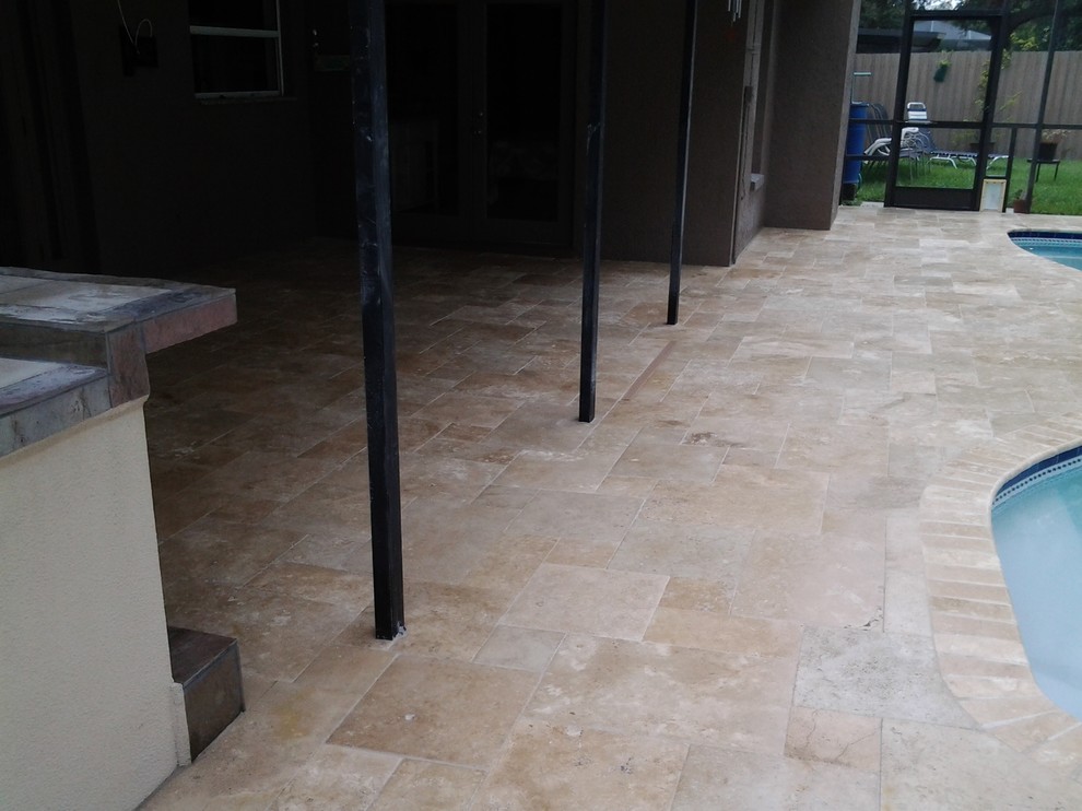 Paver House Travertine Paver Pool Deck Installation Contemporary