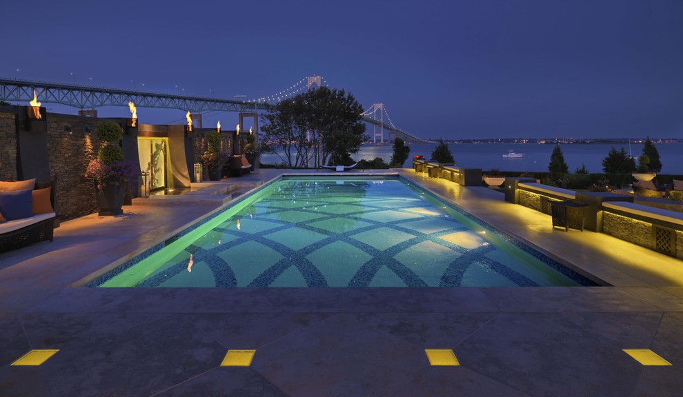 Inspiration for a contemporary rectangular pool remodel in Providence
