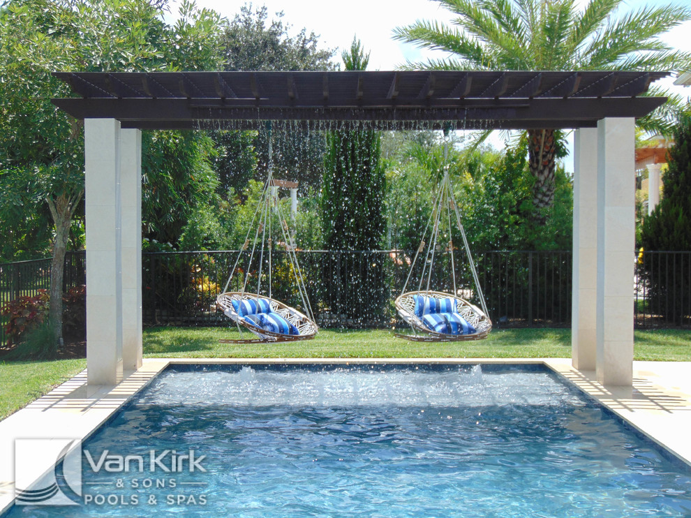 Pergola with Sheer Decent for a Classic Straight Edge Pool in Parkland