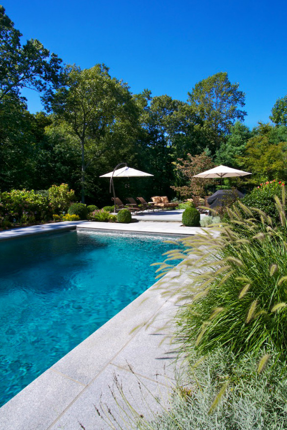 Large arts and crafts backyard concrete paver and rectangular natural pool photo in New York