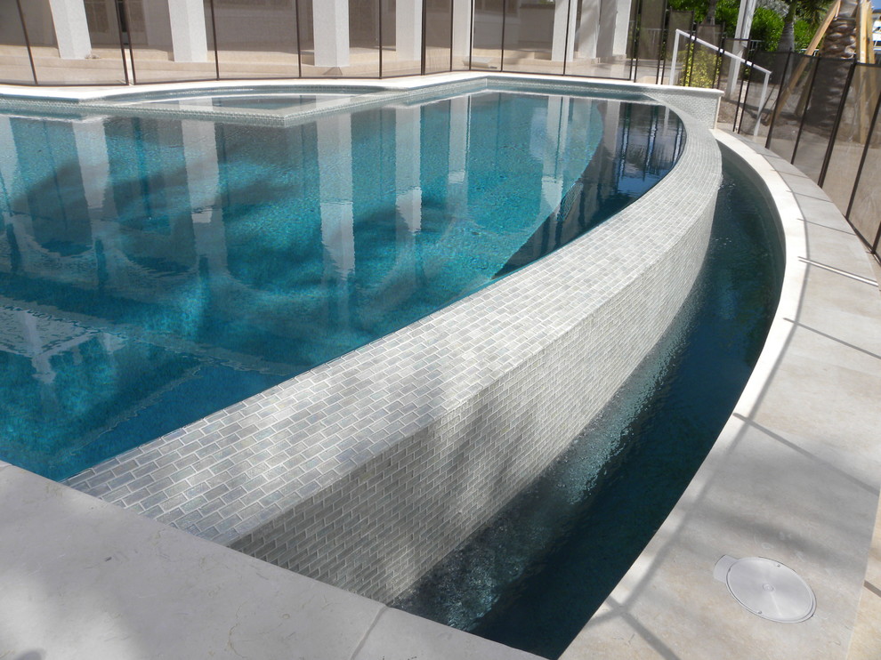 Diseño de piscina infinita moderna a medida en patio trasero
