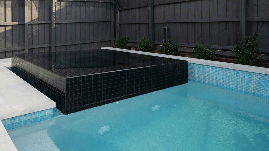 Imagen de piscinas y jacuzzis alargados modernos grandes rectangulares en patio trasero con adoquines de hormigón