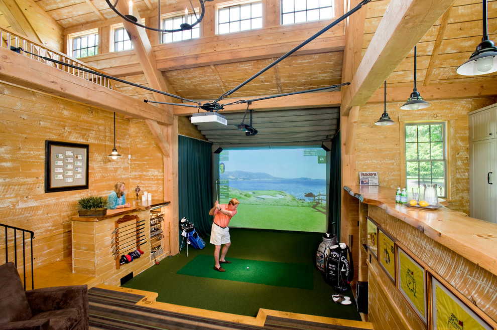 Pool and Guest House with Golf Simulator Rustic Pool Boston by Meyer & Meyer, Inc