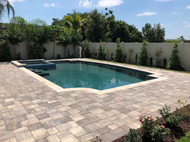 Pool and Spa with Paver Deck in Orlando, Florida - Midcentury ...