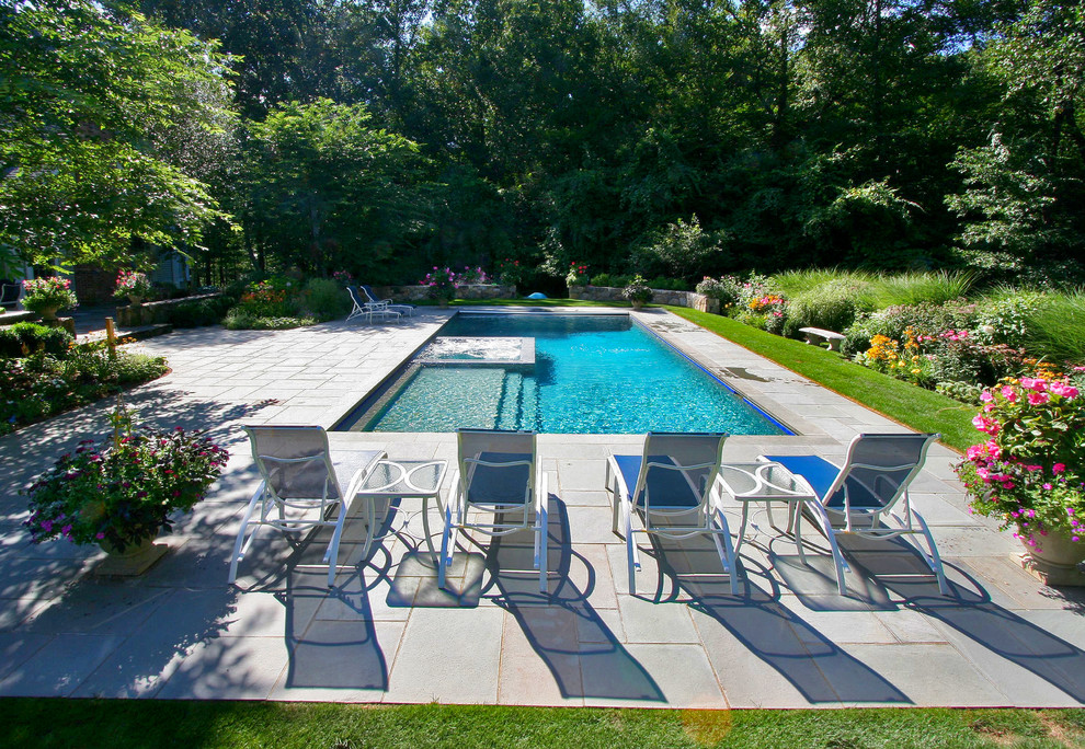 rectangle inground pool with hot tub