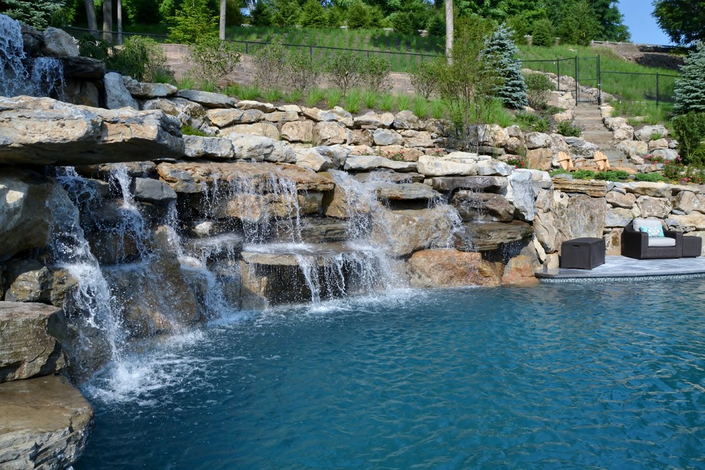 Pool and Spa with Water Feature Built into Mountainside Mahwah, NJ